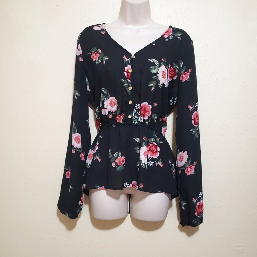 Black Floral Blouse Size M
